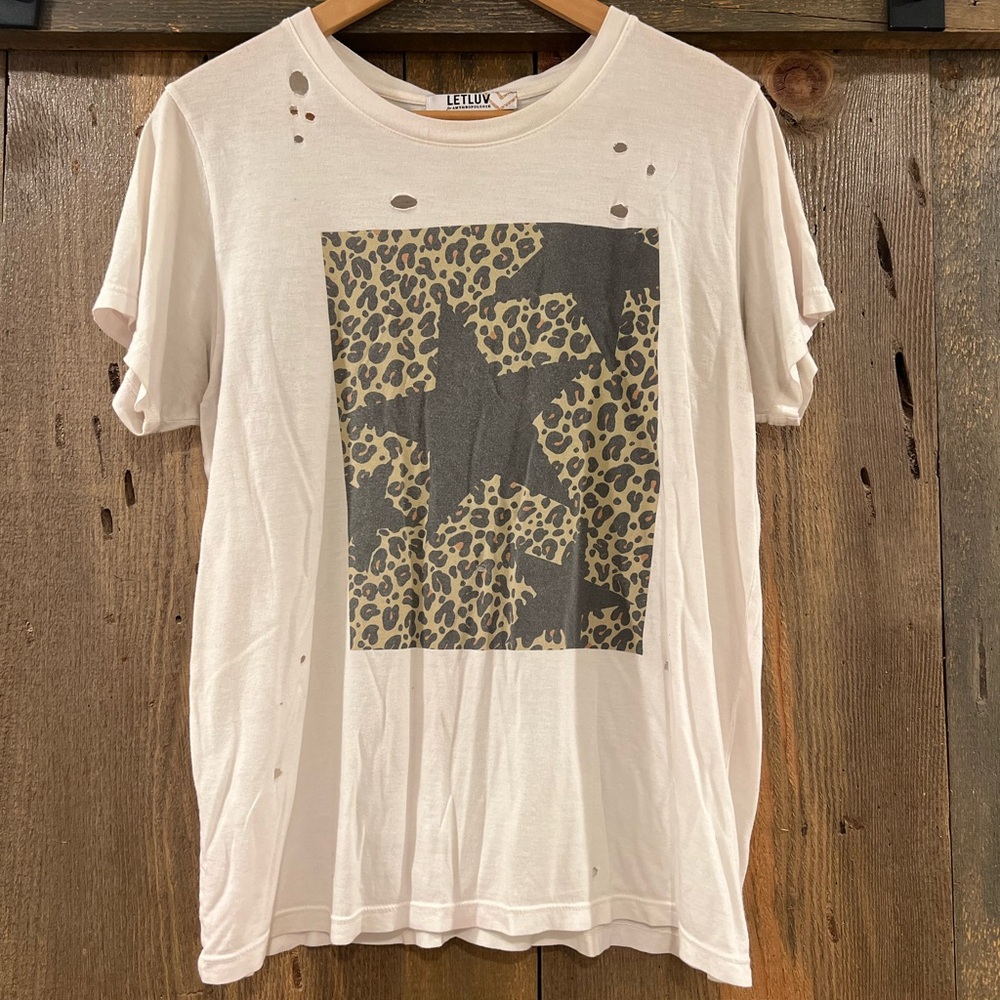 Letluv by Anthropologie Thunderbolt Leopard Cream T-Shirt Small